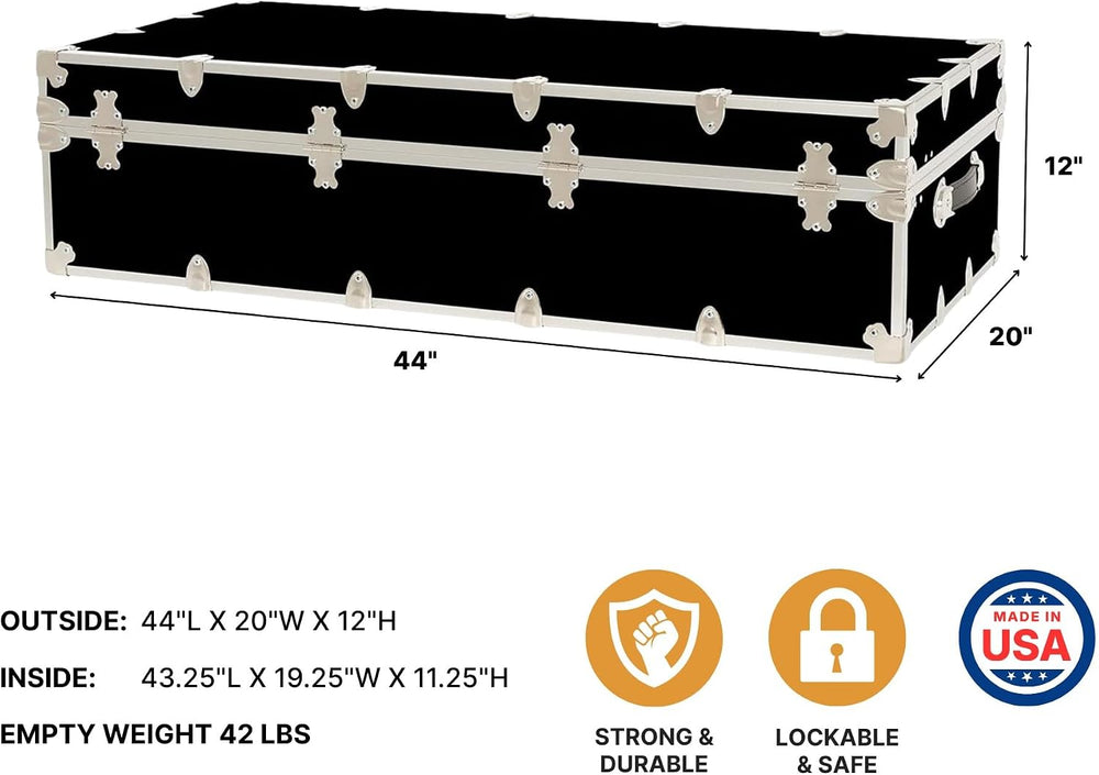 Rhino Trundle Storage Trunk with Wheels, Under Bed Footlocker | 44"L x 2...