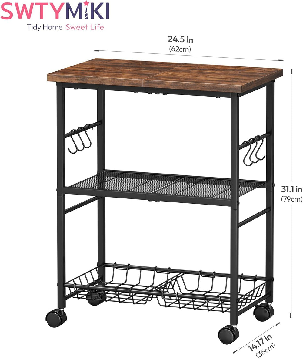 SWTYMIKI Rolling Kitchen Microwave Cart - 3 Tier Microwave Table Stand with S...