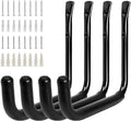 KURUI 10" Garage Organization Wall Hooks, 66 LB Heavy Duty Water Hose Holder for Hanging Ladder Extension Cord Garden Tool Cable, 4 Pcs, Black