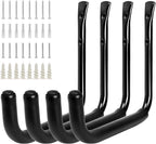 KURUI 10" Garage Organization Wall Hooks, 66 LB Heavy Duty Water Hose Holder for Hanging Ladder Extension Cord Garden Tool Cable, 4 Pcs, Black