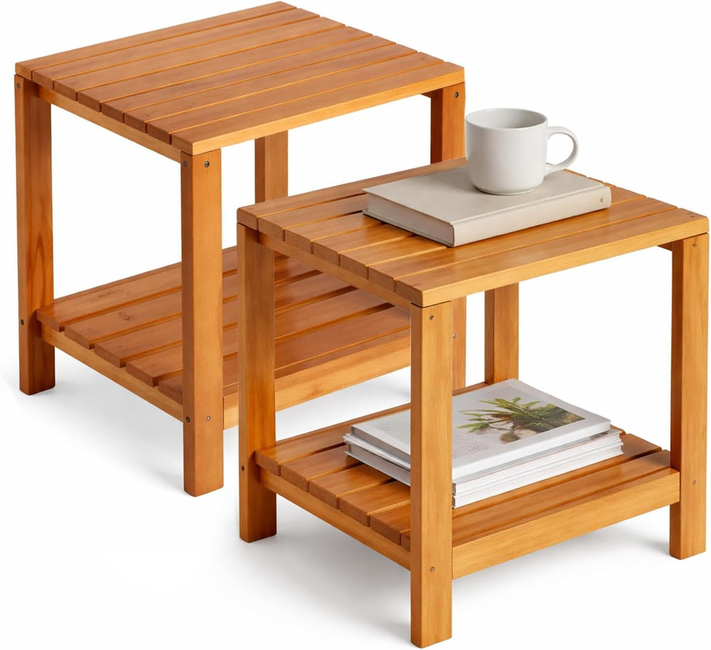Outdoor Side Tables for Patio Set of 2, Small End Table Living Room Accent Co...