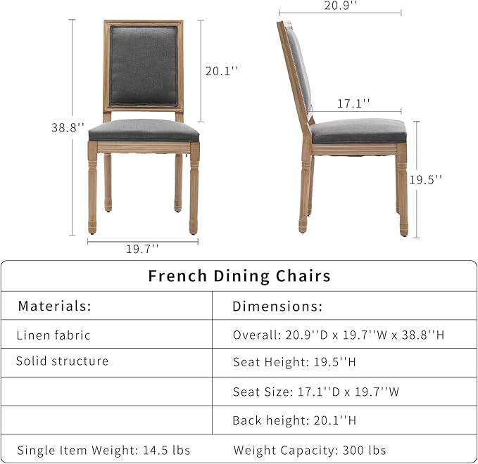 French Country Dining Chairs Set of 6, Gray Kitchen & Dining Room Chairs ...