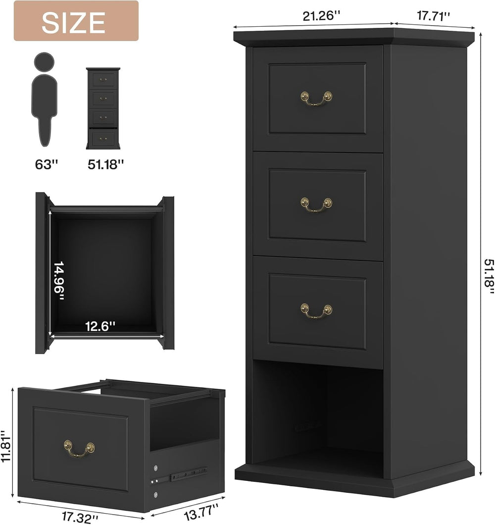 Tribesigns 4-Drawer File Cabinet for A4/Letter/Legal Files, Black | Tall Wood...