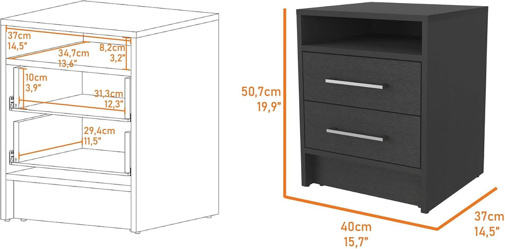 Philadelphia Nightstand, Two Drawers, Concealed Shelf,for Small Spaces
