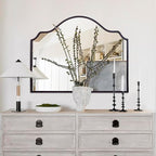 Chende Black Wall Mirror, Antique Arched Mirror for Fireplace Decor with Wooden Frame, 40'' x 28'' Elegant Scalloped Mirror for Living Room, Dining Room, Entryway
