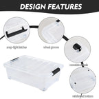 25 L Under Bed Storage Containers Plastic, 3 Packs Latch Storage Box with Wheels