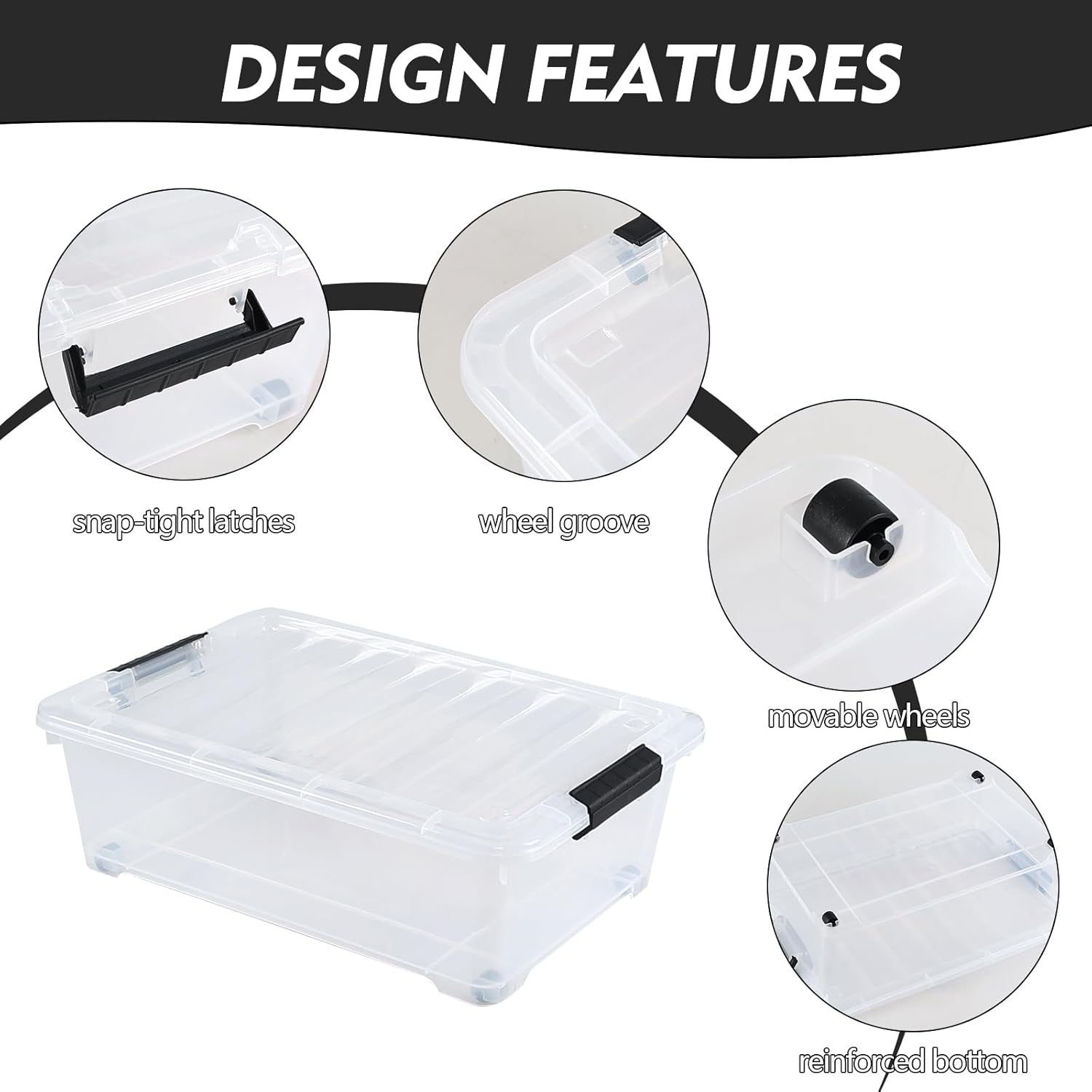 25 L Under Bed Storage Containers Plastic, 3 Packs Latch Storage Box with Wheels