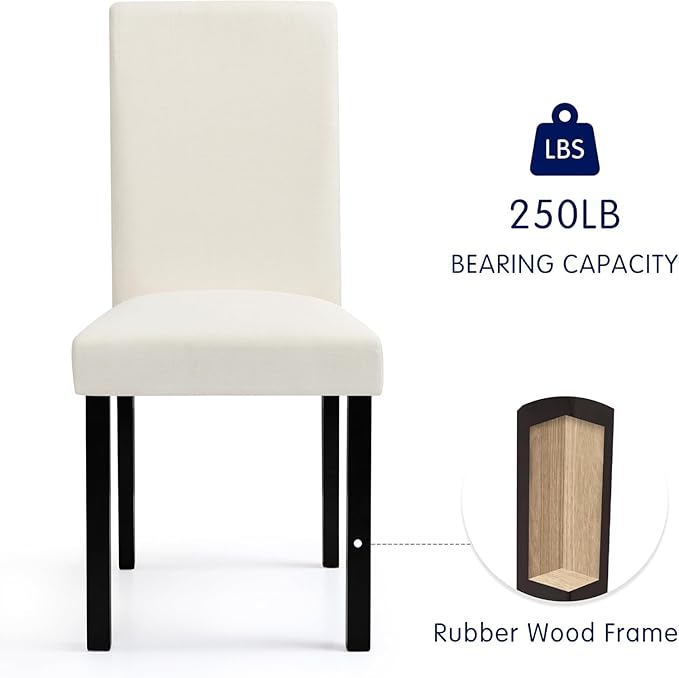 CHUN YI Upholstered Dining Chairs Set of 4, Fabric Dining Room Chairs with Solid Wood Legs, Modern Parson Chairs for Kitchen, Restaurant, Hotel, Ivory White