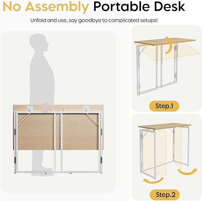 Folding Desk 30 Inch - Small Foldable Desk for Small Space Minimalist, Space Saving Collapsible Compact Desk Portable Table for Craft, Writing, Study and Work (No Assembly Required)