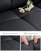 TYBOATLE 116’’ W Black Faux Leather Sectional Couch w/USB and Cup Holders for Living Room, Comfy Tufted U Shaped Sofa w/Chaise Lounge, Office Leather Sofa for Bedroom