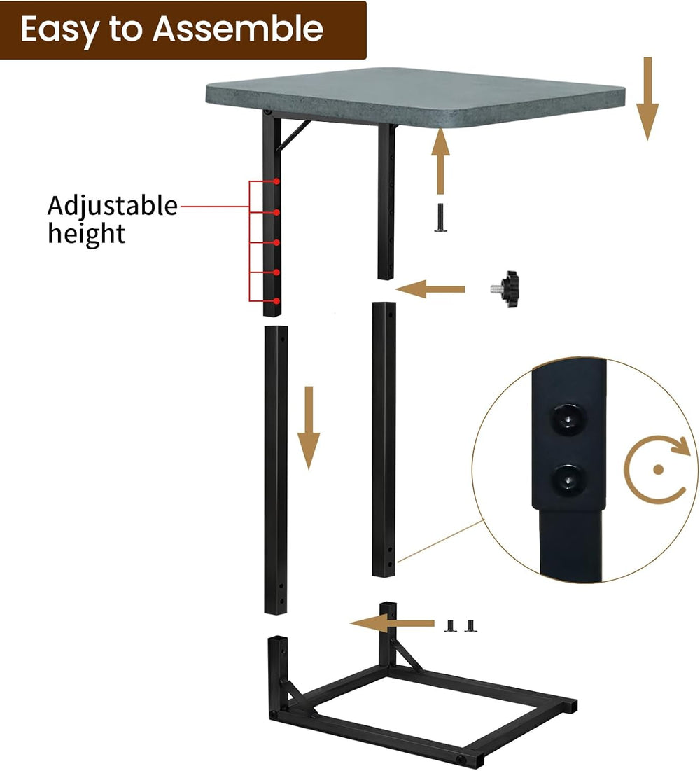 C-Shaped End Table for Couch, Adjustable Sofa Side Table with Sturdy Metal Fr...