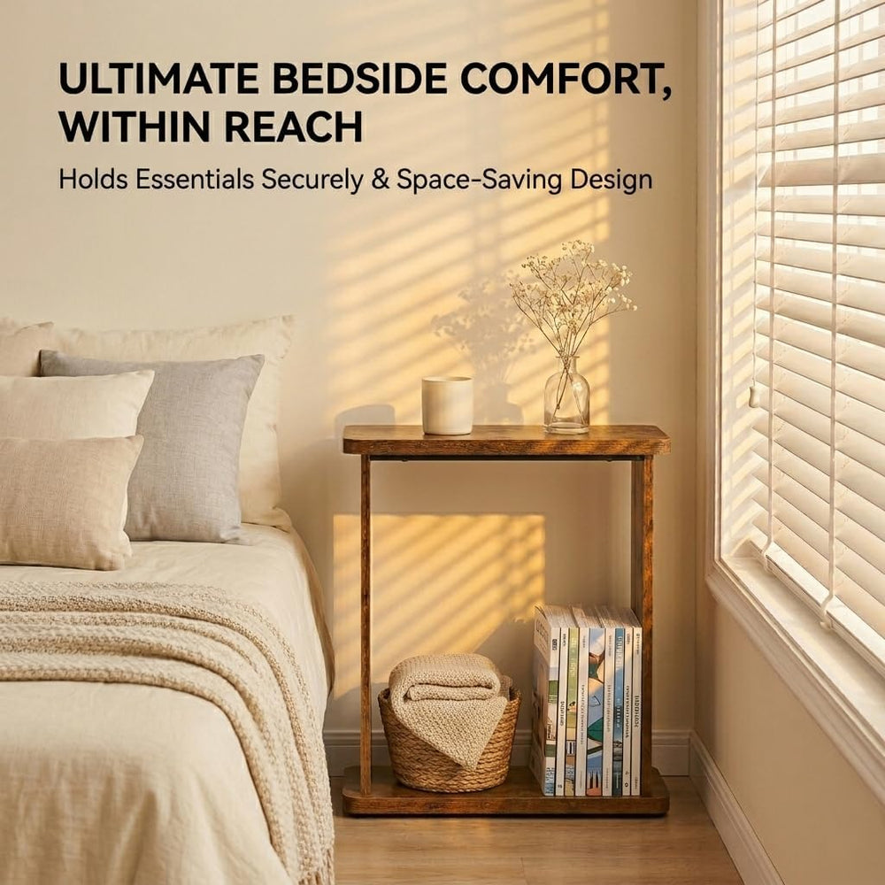 Narrow Side Table for Small Spaces, 7.9" Slim End Table with 2-Tier Open...