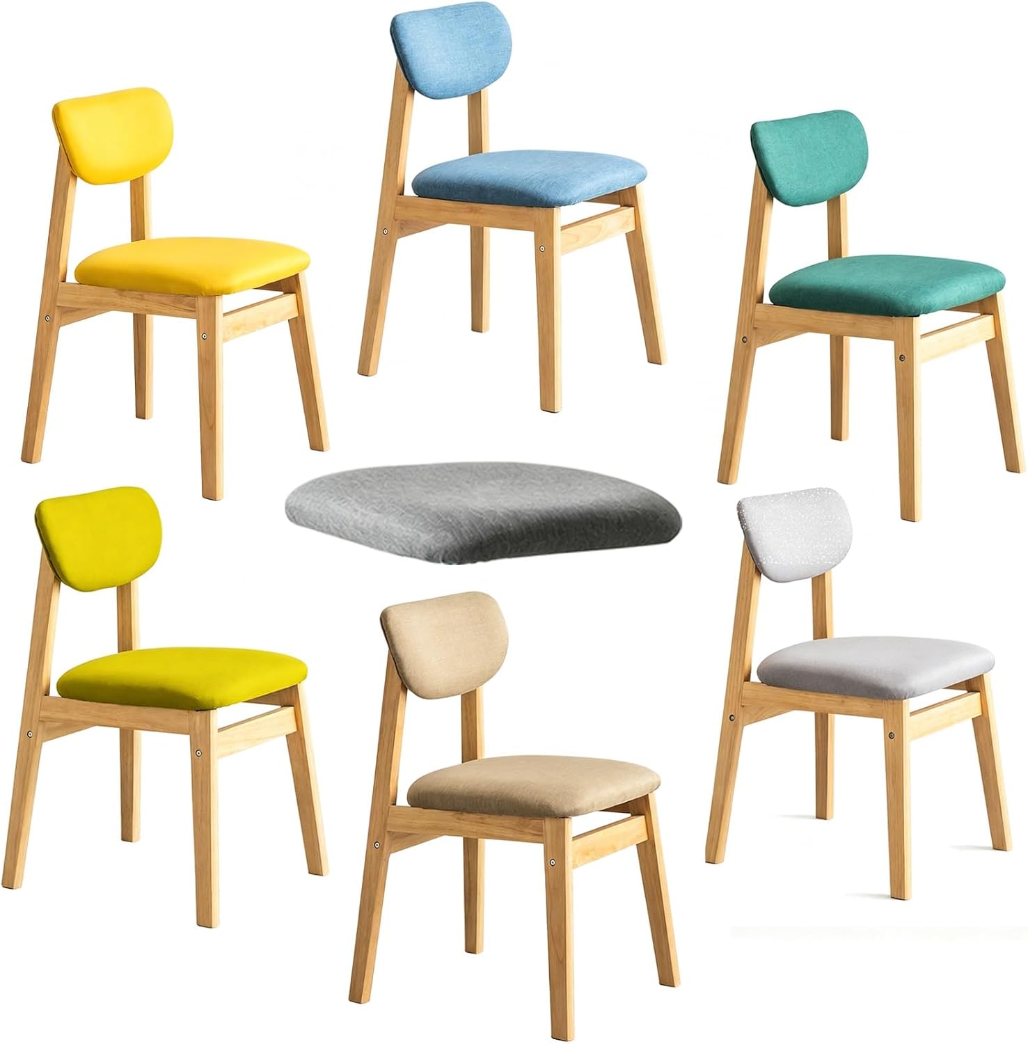 Waiting Room Chair, Dining Room Chairs, Household Stools, Comfortable Upholstered, Wood Legs, for Lobby, Training, Meeting, Home Office(Light Grey)