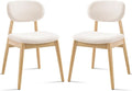 Wooden Dining Chairs Set of 2, Farmhouse Boucle Upholstered Kitchen Chairs, White