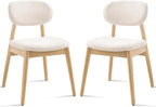 Wooden Dining Chairs Set of 2, Farmhouse Boucle Upholstered Kitchen Chairs, White