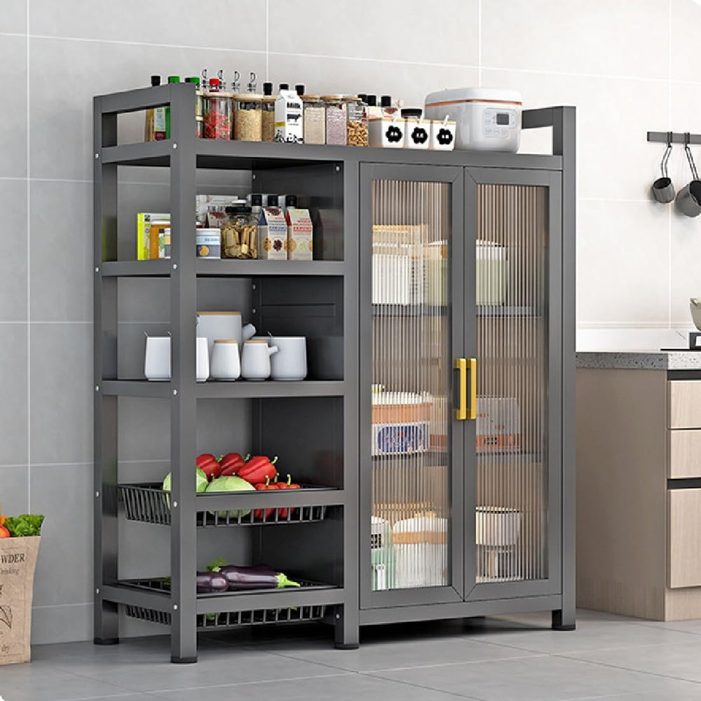 Kitchen Pantry Cabinet with Clear Doors, Metal Sideboard with Open Storage Sh...