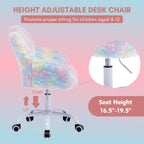LukeAlon Kids Adjustable Desk Chair, Furry Study Chair with Swivel Base, Cute Faux Fur Reading Chair, Comfy Upholstered Computer Chair with Arms for Girls Children, Light Colorful