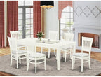 East West Furniture LGVA7-LWH-C 7 Piece Kitchen Table & Chairs Set Consist of a Rectangle Wooden Table with Butterfly Leaf and 6 Linen Fabric Dining Chairs, 42x84 Inch, Linen White