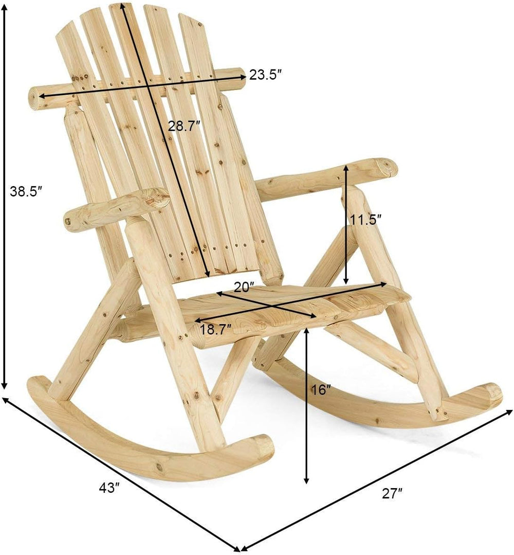 Casart Log Rocking Chair Wood Porch Rocker Lounge Patio Deck Balcony Furnitur...
