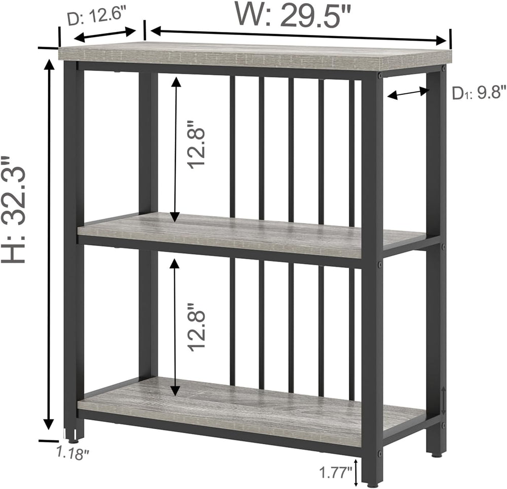 FOLUBAN 3 Tier Bookshelf, Short Bookcase for Small Space, Modern Wooden and M...