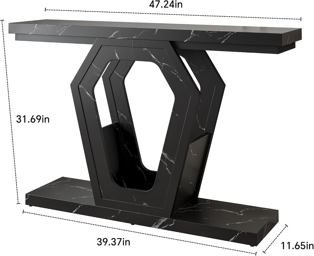 FUSUNBAO 47" Black Marble Console Table,Narrow Wood Sofa Table for Hallw...