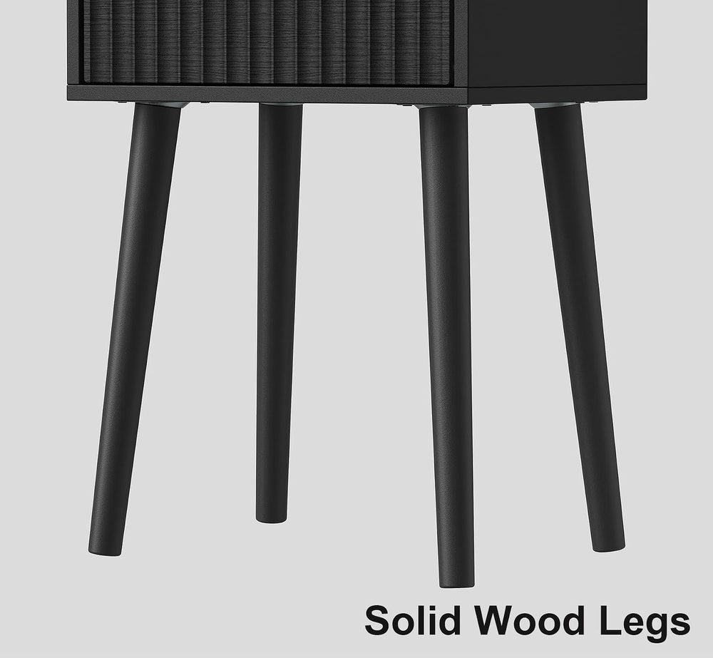 LAATOOREE Nightstand Set of 2, Small Bed Side Table with Fluted Door, End Tab...