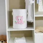Laundry Baskets Kids Laundry Hamper, Pink Baby Hamper Elephant Basket Large Collapsible Kids Hamper with Handles Waterproof Round Linen Storage Basket for Toddler/Girls (Pink Elephant)