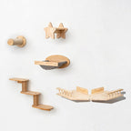 Multi-Level Wooden Wall Perch with Ladder Steps, Felt-Covered Shelves for Climbing & Jumping Activities Wooden Wall Mounted Cats Climbings Frame