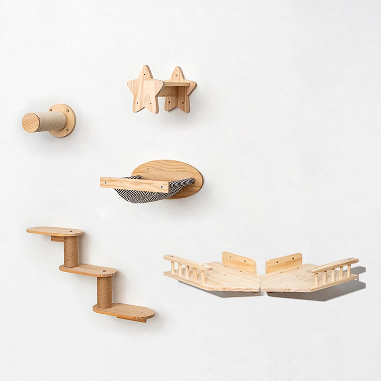 Multi-Level Wooden Wall Perch with Ladder Steps, Felt-Covered Shelves for Climbing & Jumping Activities Wooden Wall Mounted Cats Climbings Frame