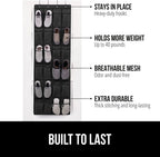 GORILLA GRIP Over the Door Shoe Organizer, 2 Pack, 24 Breathable Mesh Pockets, Space Saving Hanging Storage Holder, Closet Rack Hanger Holds Up to 40 lbs, Hangs on Closets, Shoes, Accessories, Black