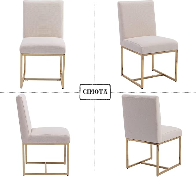 CIMOTA Modern Dining Chairs Set of 6, Upholstered Dining Room Chairs Armless Guest Side Chair with Gold Base for Dining Room/Kitchen, Beige, 6PCS