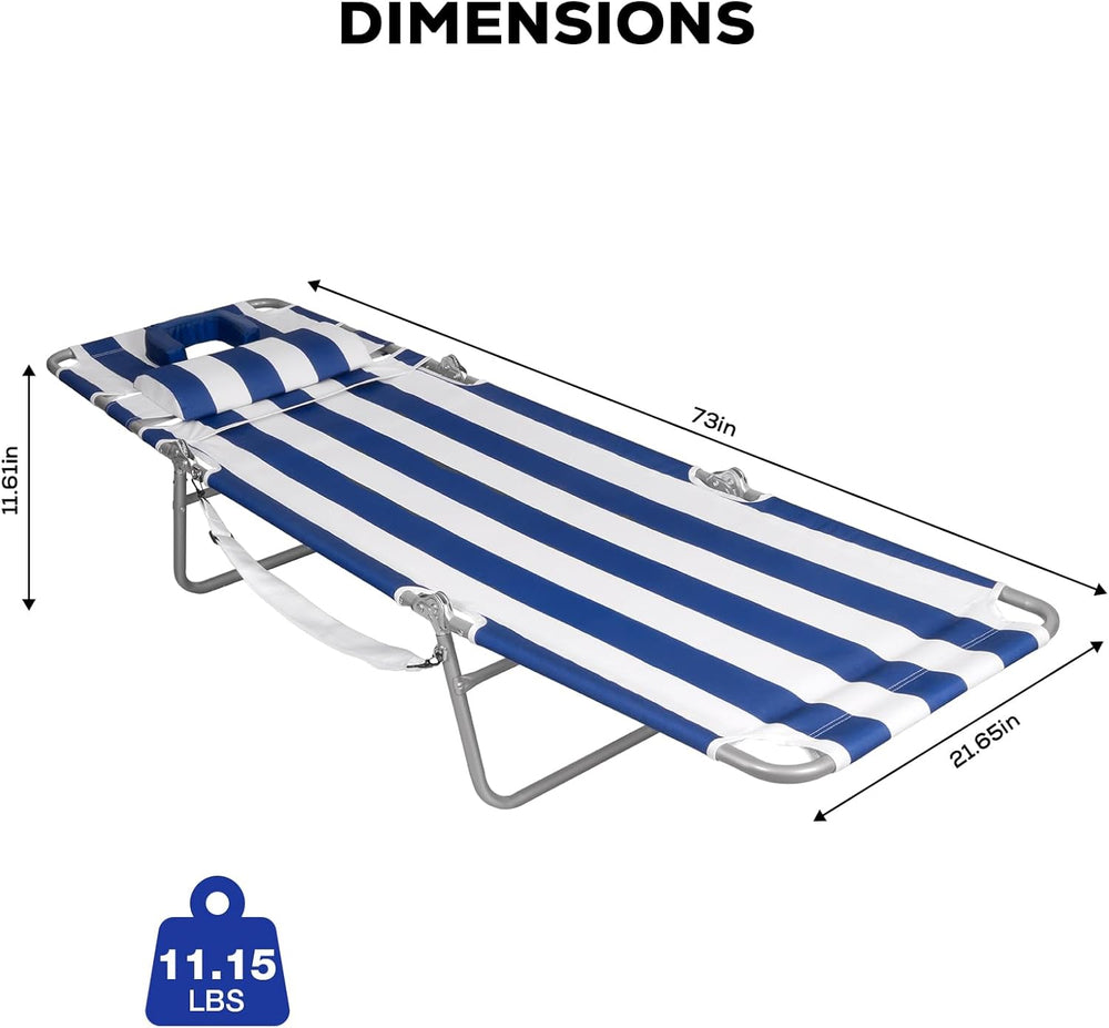 Romswi 2PK Folding Tanning Beach Chair with Face Hole, 5-Position Reclining S...
