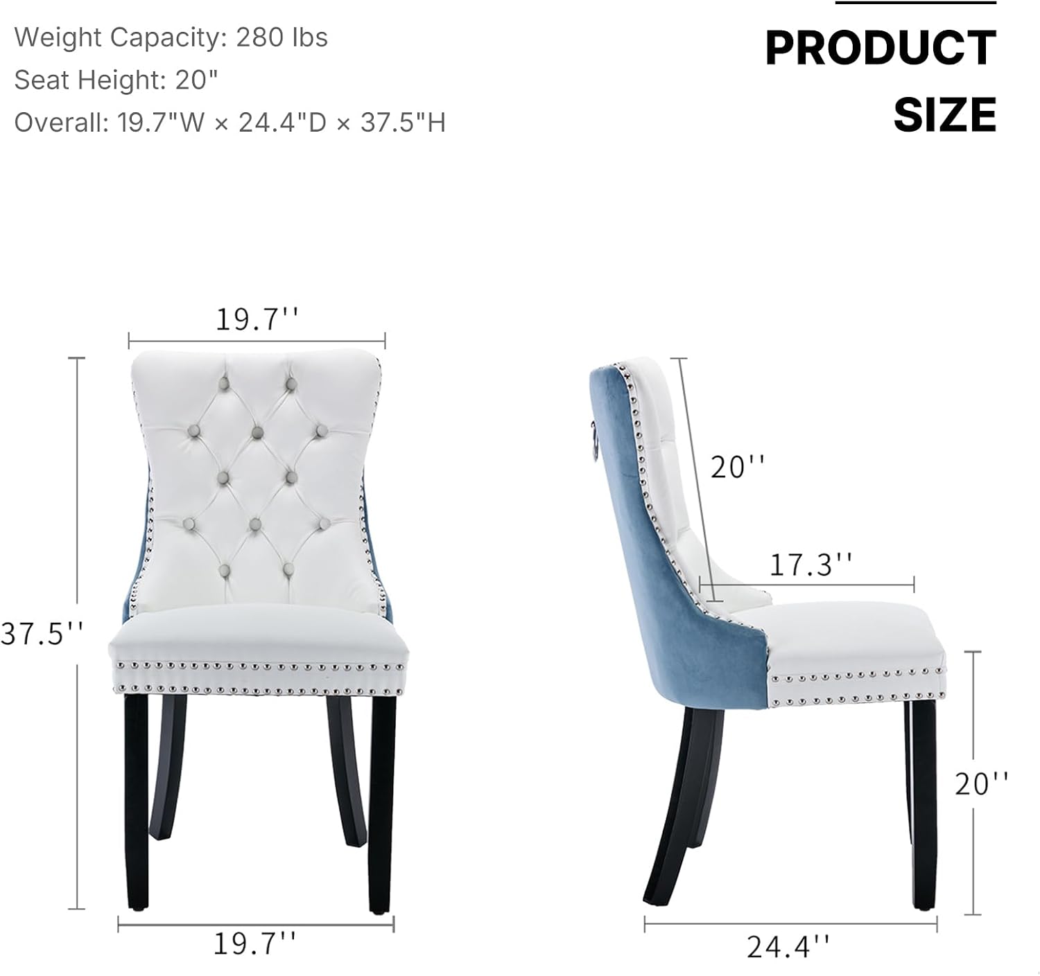 OVENTA Modern Tufted Upholstered Dining Chairs Set of 4, White Blue Velvet and Leather Dining Chair with Solid Wood Legs, Sillas de Comedor, Kitchen Chairs (White Blue, Velvet and Leather Set of 4)