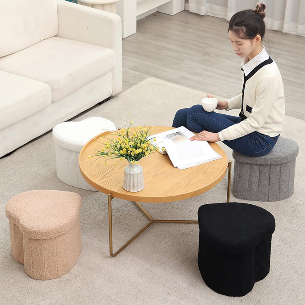 Upholstered Ottoman with Storage,Heart Shaped Foot Stool Collapsible Footrest...