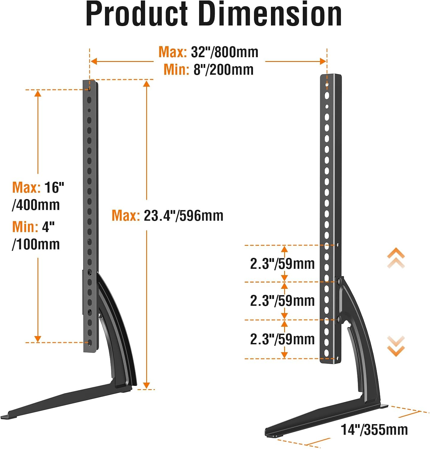 ELIVED Universal Table Top TV Stand for Most 27 to 55 inch LCD LED Plasma Flat/Curved Screen TVs, TV Base Height Adjustable Leg Stand, Replacement TV Feet Holds up to 88lbs, Max VESA 800x400mm