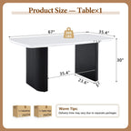 Ebullient White Marble Dining Table for 6–8, 67'' Modern Oval Kitchen Table with 3.5'' Thick White Marble-Patterned Tabletop and Matte Black Column Legs, Large Dining Room Table