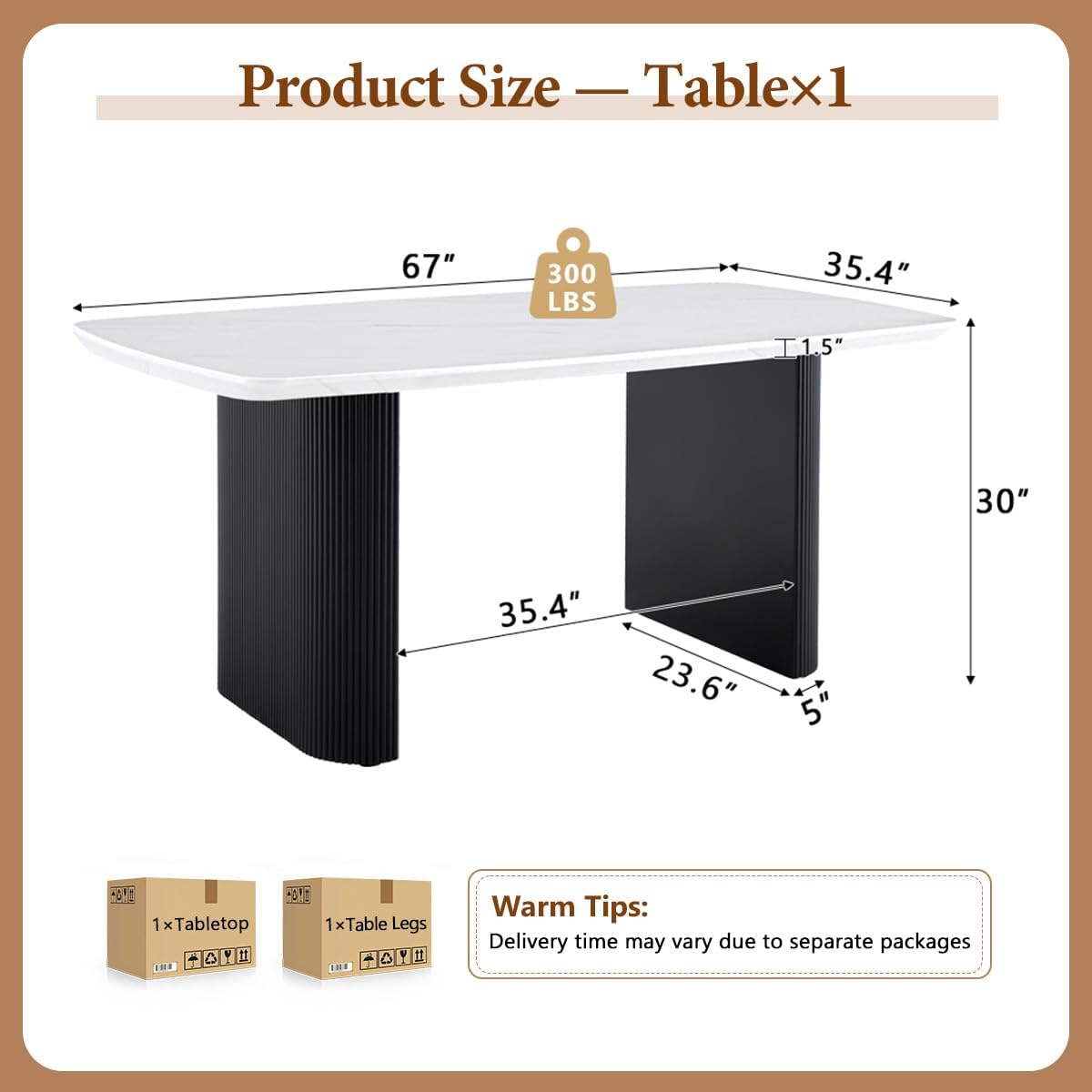Ebullient White Marble Dining Table for 6–8, 67'' Modern Oval Kitchen Table with 3.5'' Thick White Marble-Patterned Tabletop and Matte Black Column Legs, Large Dining Room Table