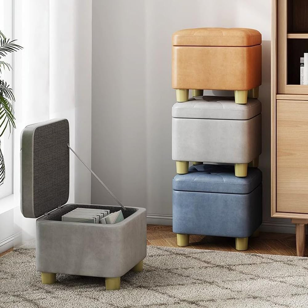 Luxurious Tufted Ottoman with Storage,Faux Leather Foot Rest Stool Upholstere...
