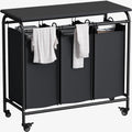 LINZINAR 3 Bag Laundry Basket Sorter Heavy Duty Rolling Lockable Wheels Laundry Hamper Cart with Ironing Board and Removable Bags, Black