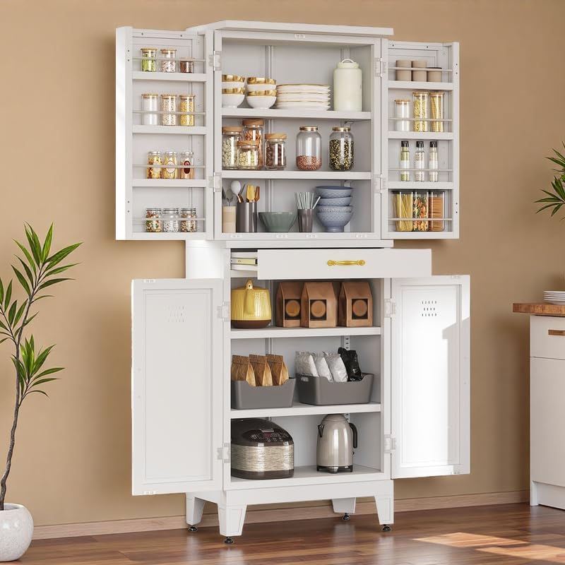 YITAHOME 71" Metal Kitchen Pantry Cabinet with 4 Door & 4 Adjustable...