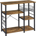 Yaheetech 4-Tier Bakers Rack,Microwave Stand for Coffee Bar,Rustic Brown | Metal Coffee Station, Kitchen Racks Shelf with Storage,Wire Basket, Hooks,Adjustable Feet for Kitchenette,Small Apartment