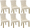 Velvet Dining Chairs Set of 6, Kitchen & Dining Room Chairs, Upholstered Dining Chairs with Back Ring Pull and Golden Solid Wood Legs, Modern Tufted Kitchen Chairs for Dining Room, Cream