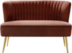 TINA'S HOME Mid-Century Velvet Loveseat Sofa, Upholstered Loveseat Couch with Golden Metal Legs, Small Tufted 2-Seat Sofa Armless Love Seat for Living Room Bedroom, Burn Brick