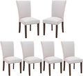 COLAMY Upholstered Dining Chairs Set of 6, Parsons Style Side Chairs with Nailhead Trim and Solid Wood Legs, Comfortable Linen Fabric for Kitchen & Dining Room – Beige