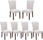 COLAMY Upholstered Dining Chairs Set of 6, Parsons Style Side Chairs with Nailhead Trim and Solid Wood Legs, Comfortable Linen Fabric for Kitchen & Dining Room – Beige