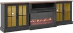 98" Farmhouse TV Stand with 36" Fireplace for TVs up to 100", Media Entertainment Center with Adjustable Shelves and Large Storage Cabinets, for Living Room, Black & Black