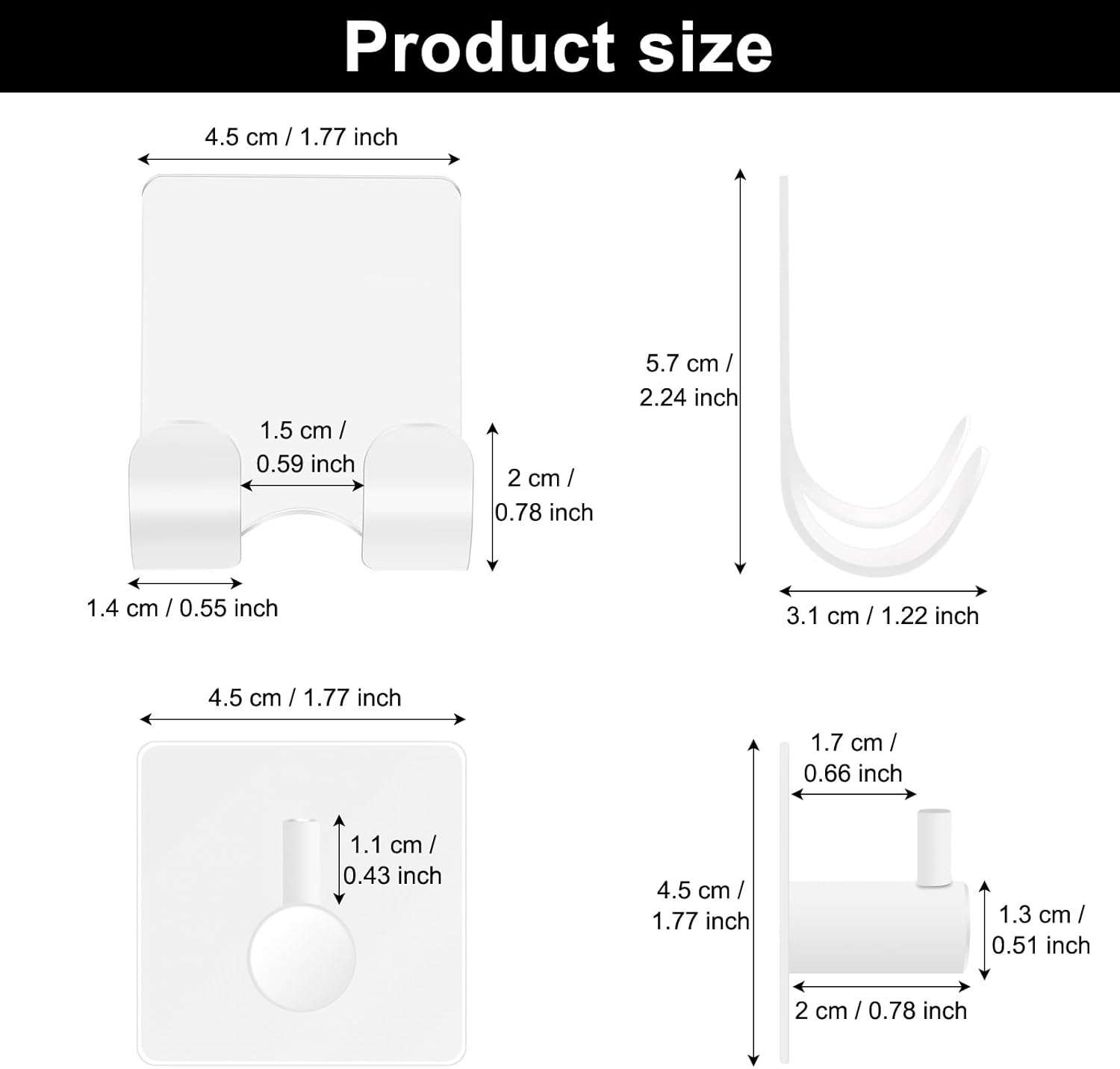 CGBE 4 Pack Shower Hooks - Self Adhesive Shaver Holder Hanger for Bathroom, Damage Free Wall Hooks for Razor, Loofah Sponge - White