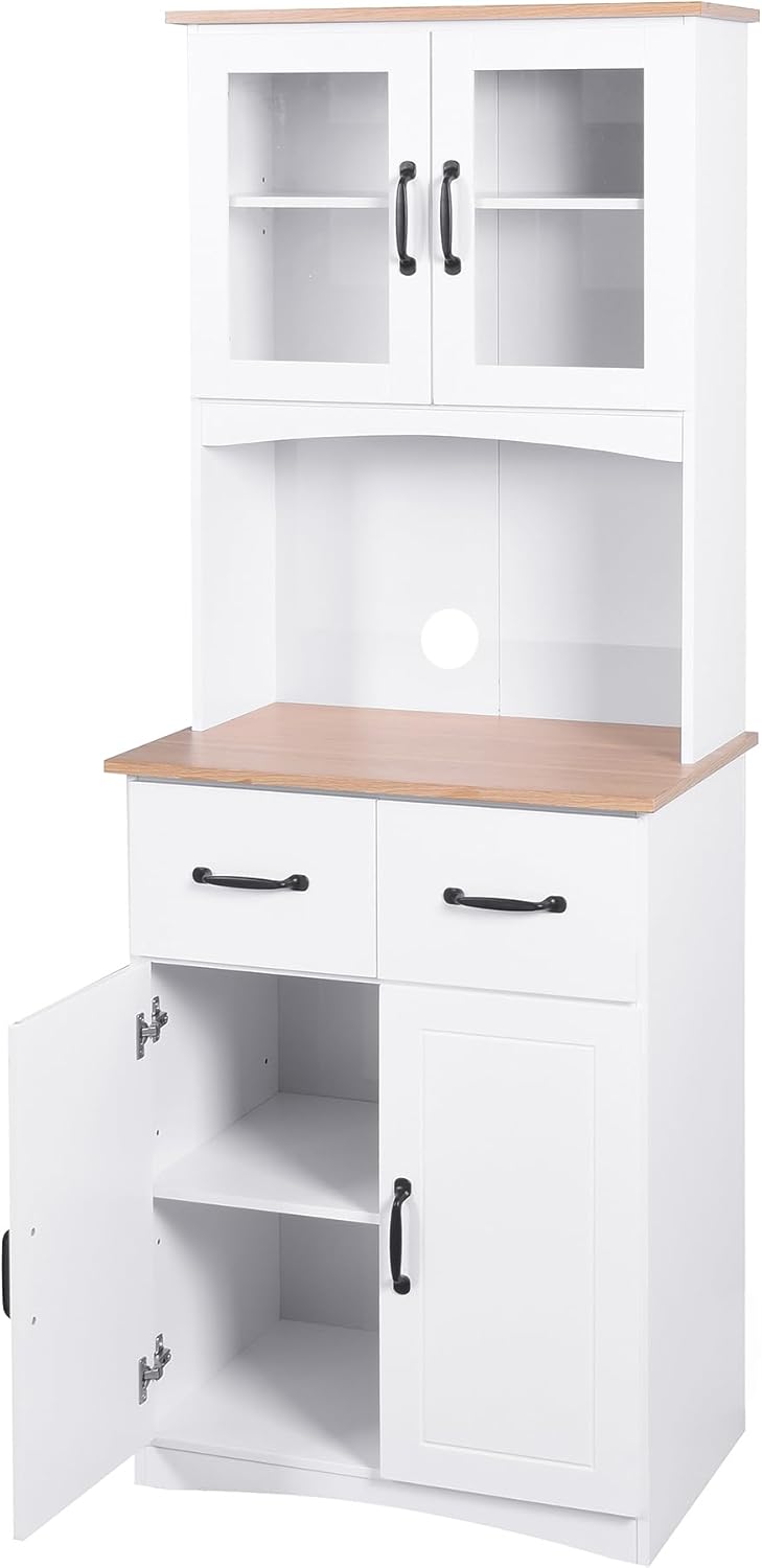 67'' H Kitchen Pantry Cabinet, Modern White Tall Storage Cabinet with...
