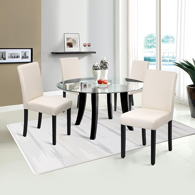 FDW Dining Chairs Set of 4,Dining Room Chairs Elegant Design Modern Fabric Upholstered Dining Chairs,Beige
