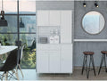 90" H Freestanding Kitchen Pantry with 10 Shelves & 23.3" D Drawer, Covered 2 Double Doors & 32.9" H Door & 27.5" H Door, Rectangular Storage Cabinet, for Living Room, Dining Room, White